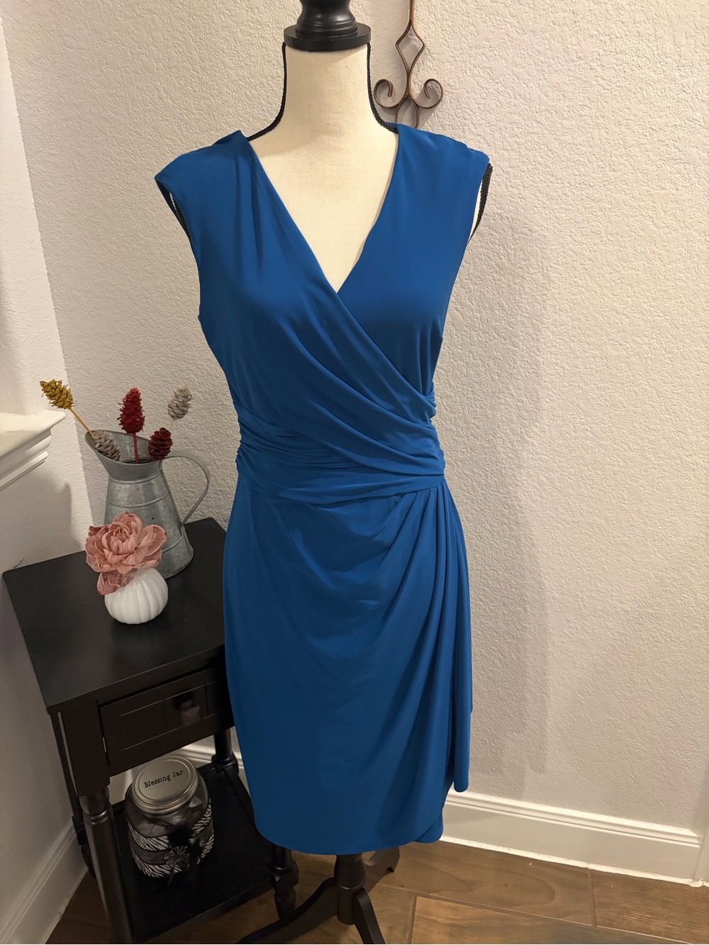 Chaps Royal Blue Faux-Wrap Sleeveless Midi Dress